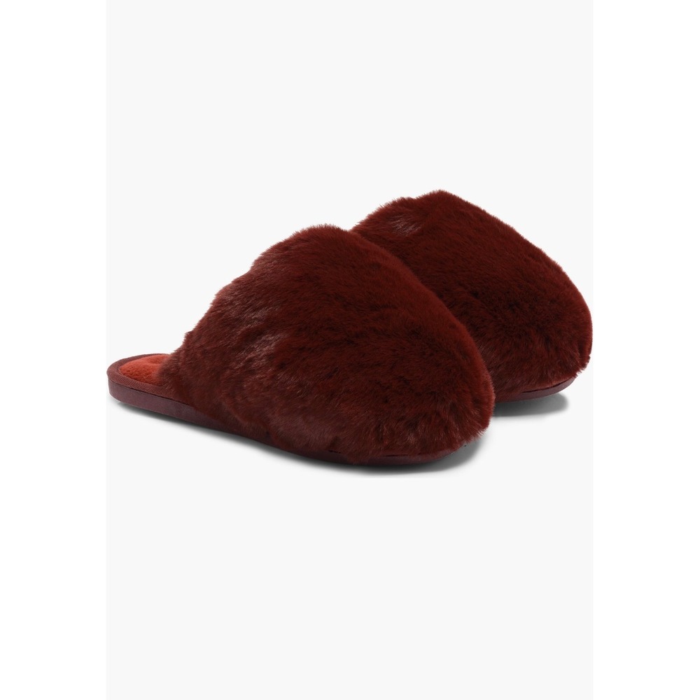 Free People Snowball Slipper Women Size 7 Cabernet Faux Fur Slides Maroon